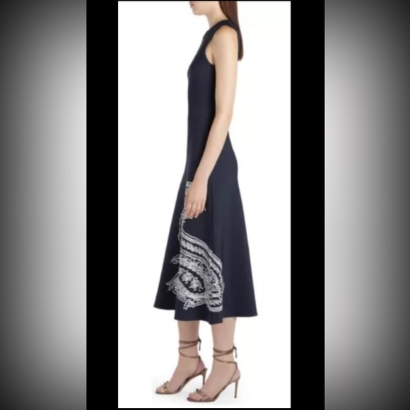 Etro Placed Paisley Knit Midi Sleeveless Dress Navy White New Size 40 US 4 $2165 - Picture 3 of 16